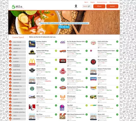 5 Mile Restaurants project screenshot