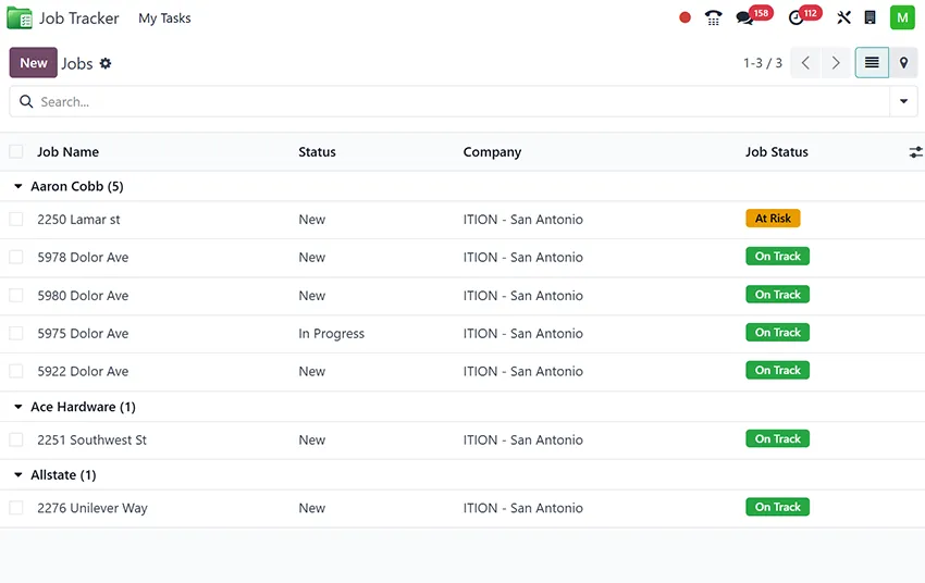 DIP Job Tracker dashboard