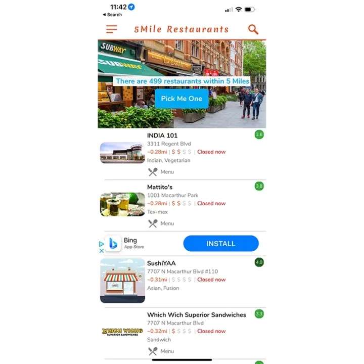 5 Mile Restaurants iOS app